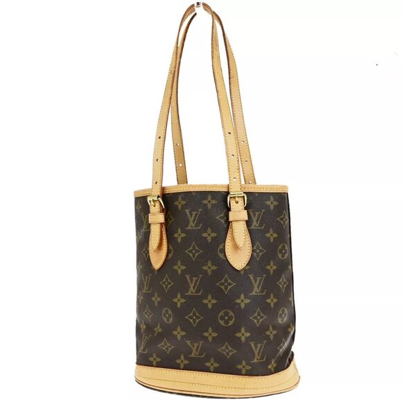 LOUIS VUITTON BUCKET PM Shoulder Tote Bag Monogram Leather Brown - Picture 1 of 14